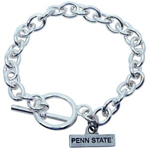 silver chain bracelet with pewter charm engraved and painted Penn State